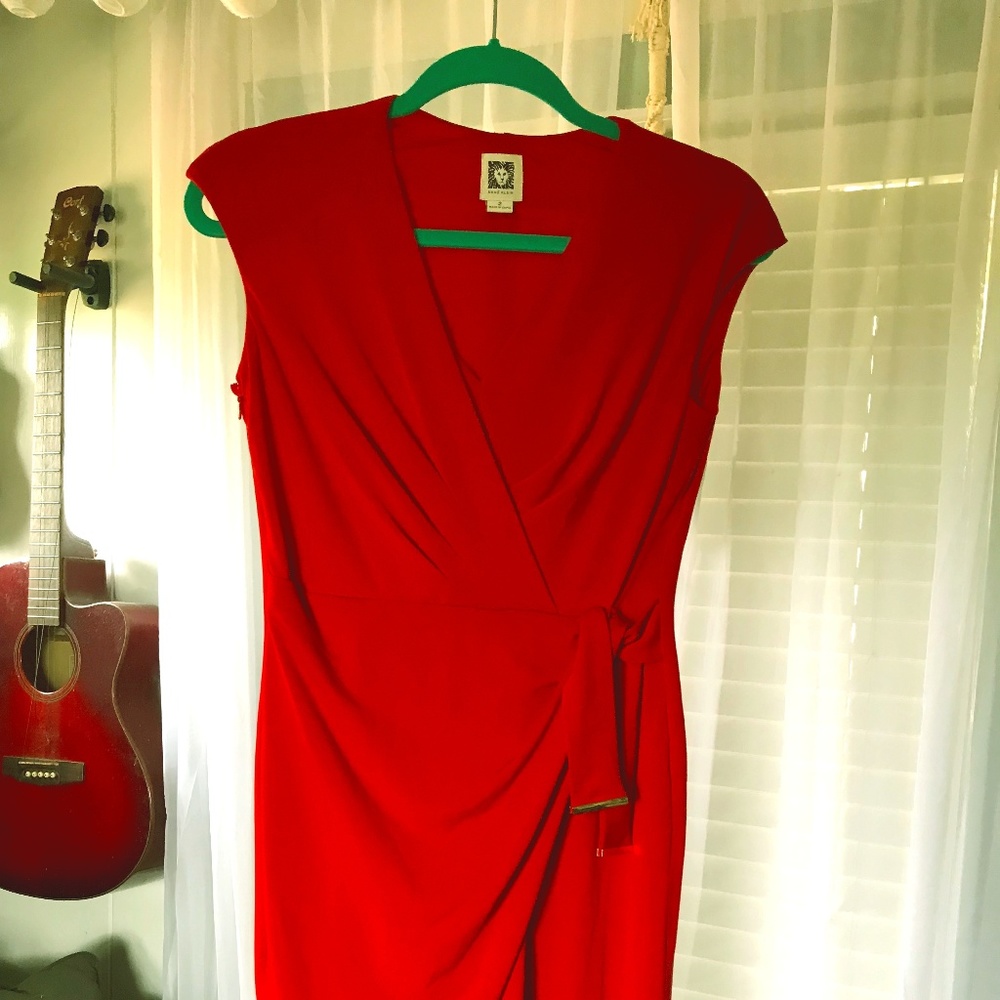 NWOT Anne Klein red dress - faux wrap with belt